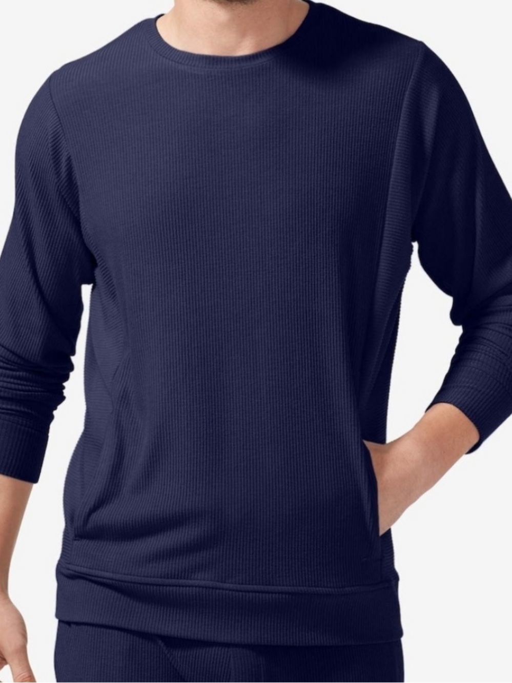 Tommy John Zen Ribbed Crew Neck Sweatshirt in Evening Blue XL